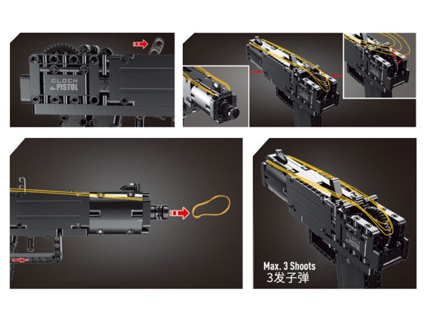 Конструктор Mould King Автоматический пистолет Glock с резинками 14008